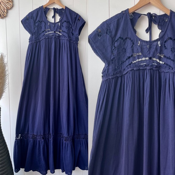 Free People dress maxi eyelet crochet embroidery floral spring summer boho - Picture 9 of 9